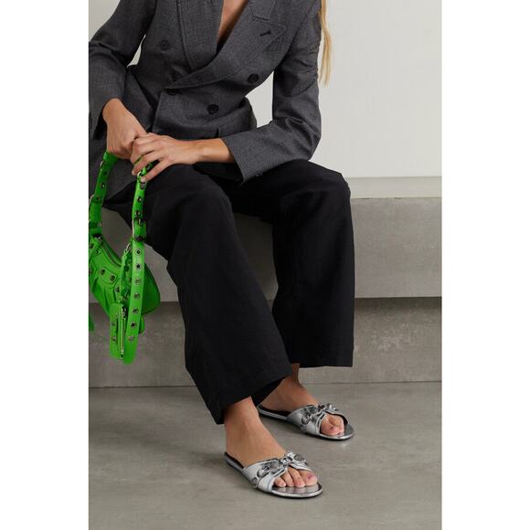 Balenciaga Cagole Embellished Metallic Textured-Leather Flat Sandal Silver EU 38 - Picture 2 of 12